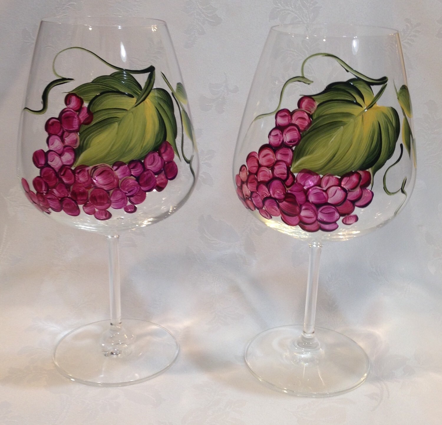 Set of 2 oversized wine glasses with hand painted grapes. Etsy