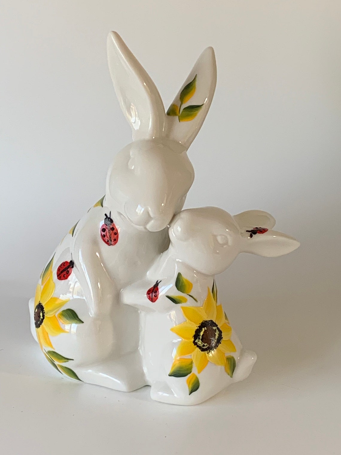 Sunflower Easter Bunny Cute Easter Decor Painted Ceramic Etsy