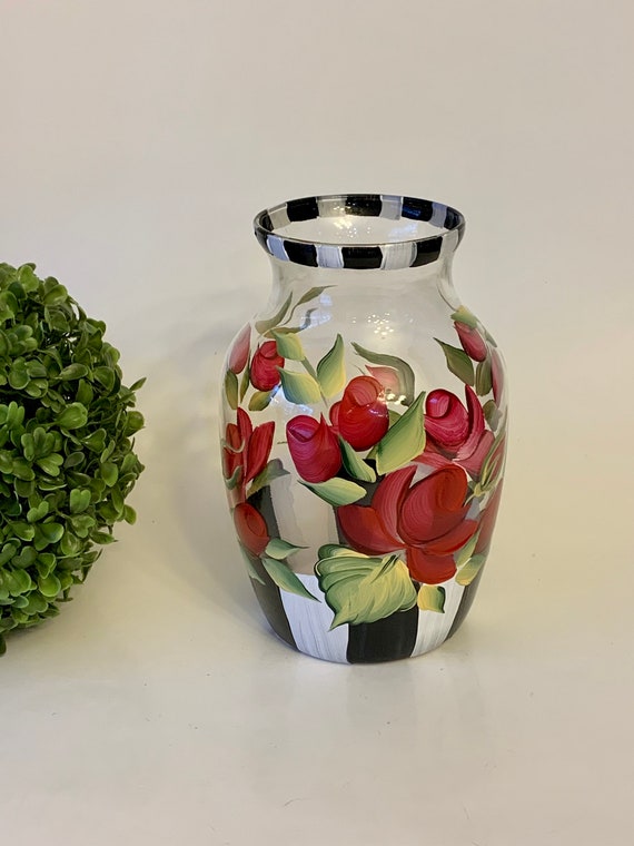 Black and White Hand Painted Glass Vase Vases Home Décor