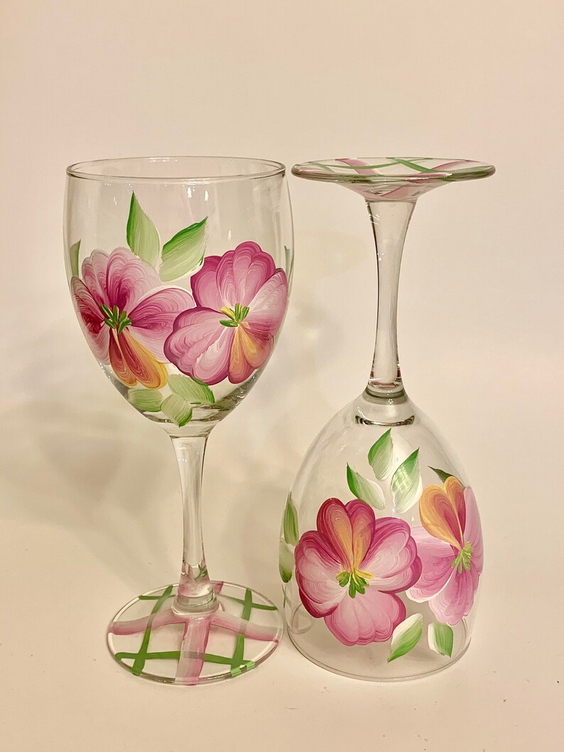 Set of 4 hand painted white wine glasses with delicate Etsy