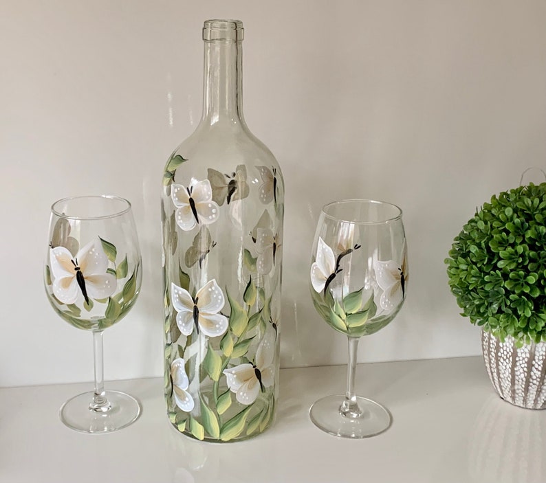 Wine Glass Set Painted Stemmed Wine Glasses White Etsy