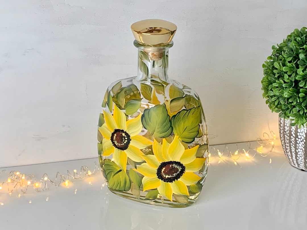 Painted Sunflower Bottle Sunflower Table Decor Sunflower Etsy