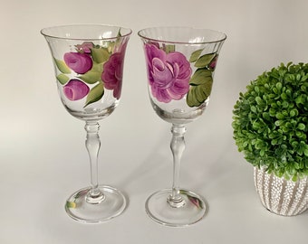Mother of the groom gift painted rose wine glasses, 21st birthday gift for her, cocktail glasses, godmother gift, step mom gift