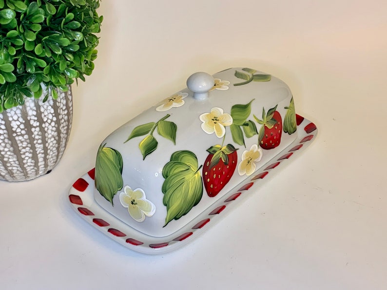 Hand Painted Ceramic Butter Dish Strawberry Butter Dish With Etsy