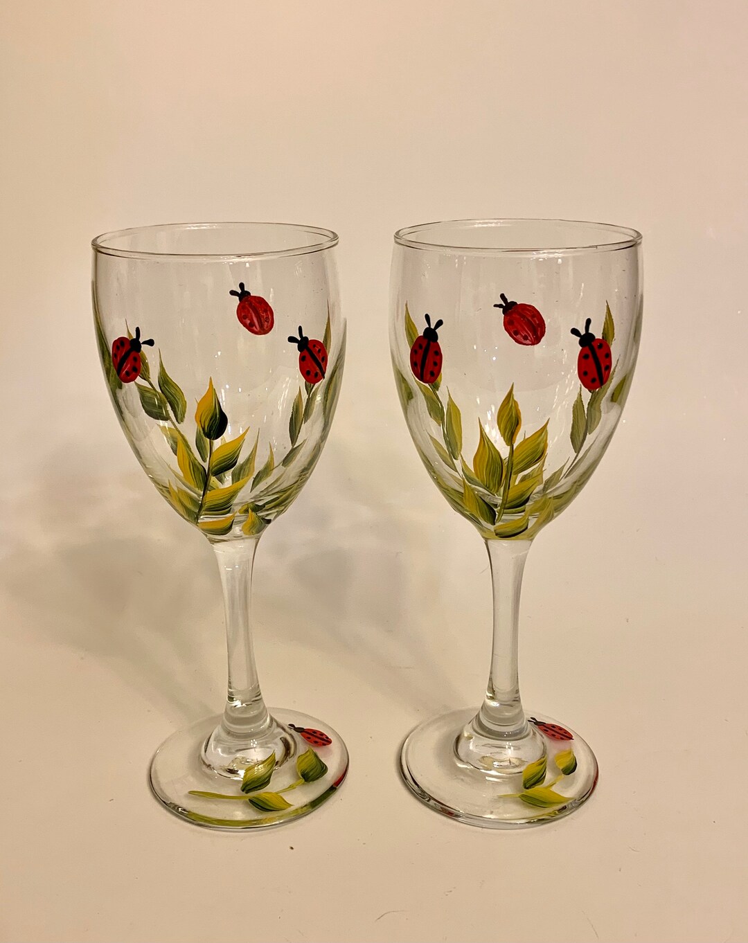 Painted Wine Glasses Ladybugs Glass Summer Wine Glass White Etsy