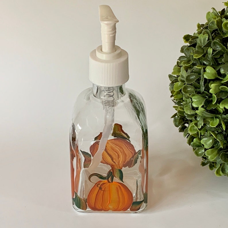 Pumpkins liquid soap dispenser painted glass dish soap Etsy