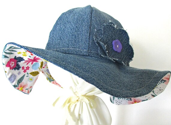Girls Bucket Hat With Floppy Brim Made From Upcycled Denim - Etsy