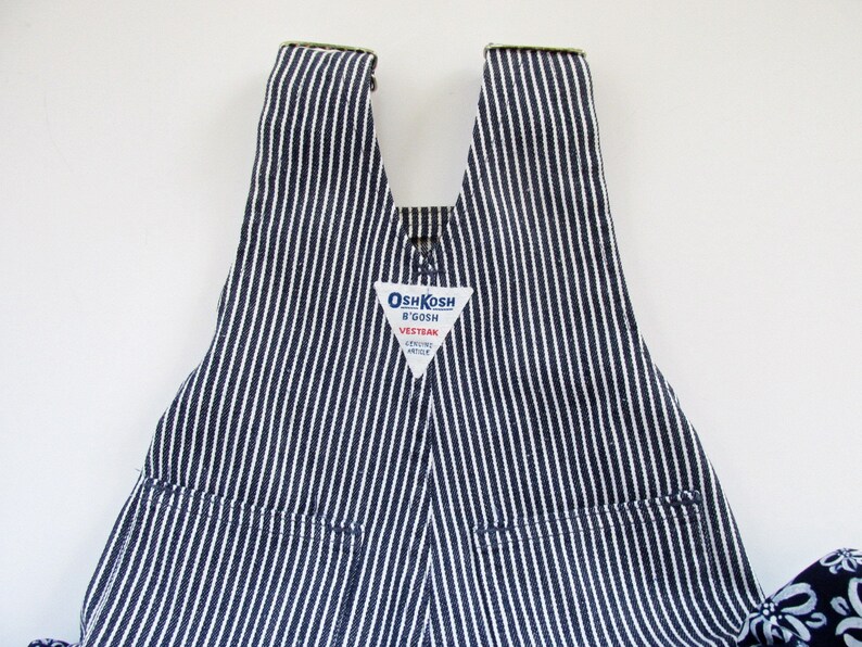 12M baby girl denim dress/jumper made from upcycled striped overalls with navy blue tiered gathered ruffles and tulle skirt. Handmade. image 3