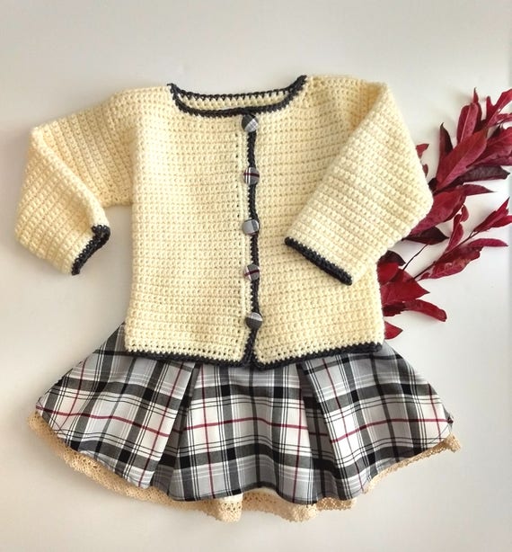 3T girl toddler cardigan sweater with plaid pleated skirt with Etsy
