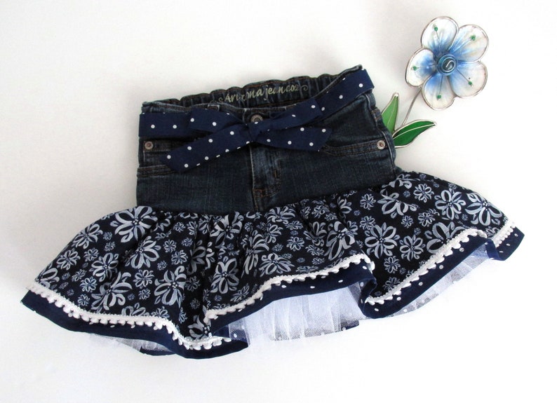 5t Jean Tutu Skirt With Navy Ruffles And Lace Tie Belt Etsy