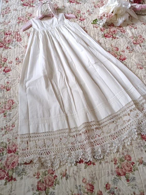 Stunning Antique Cotton Muslin Baby Gown with Gorg