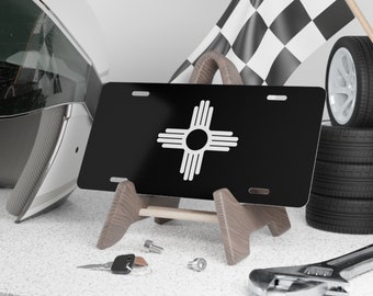 Black and White version of New Mexico Flag Vanity Plate | New Mexico Zia Vanity Plate