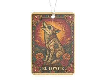 El Coyote illustration Car Air Freshener | Day of the Dead style, floral accents