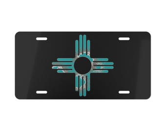 Distressed Turquoise version of New Mexico Flag Vanity Plate | New Mexico Zia Vanity Plate