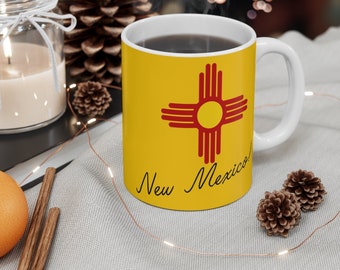New Mexico Flag Mug - double sided, New Mexico Mug, Zia Symbol Mug, New Mexico Coffee Cup, New Mexico Coffee Cup