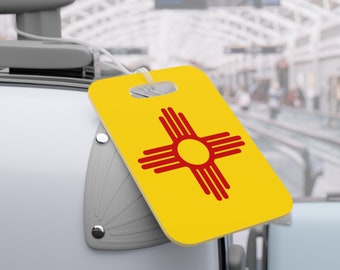 New Mexico Flag Luggage Tags | New Mexico Zia Tags | Santa Fe Luggage Tags | New Mexico Travel Luggage Tags with New Mexico Flag Design