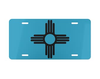Black Zia onTurquoise version of New Mexico Flag Vanity Plate | New Mexico Zia Vanity Plate