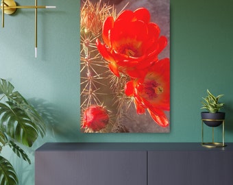 New Mexico Red Cactus Flower Metal Wall Art: Santa Fe Decor
