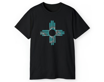 New Mexico Distressed Turquoise Zia Unisex Ultra Cotton Tee | New Mexico Shirt | New Mexico Zia | Zia Shirt