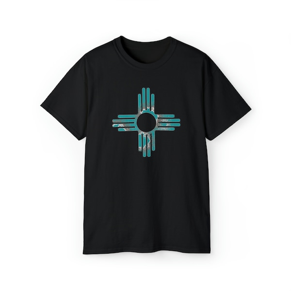 New Mexico Distressed Turquoise Zia Unisex Ultra Cotton Tee | New Mexico Shirt | New Mexico Zia | Zia Shirt