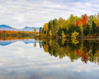 New Hampshire Fall Color Lake Reflection Sunrise Autumn - Wide Panoramic Paper Print - Landscape Photography