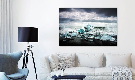 Canvas Print Of Iceland Jökulsárlón Glacial Icebergs On Black Etsy