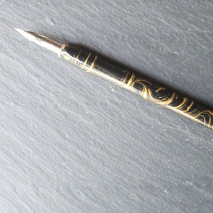 Black & Gold Marble Calligraphy straight nib pen holder. Marbled wood finish. Elegant dip pen holder. Calligraphy Kit