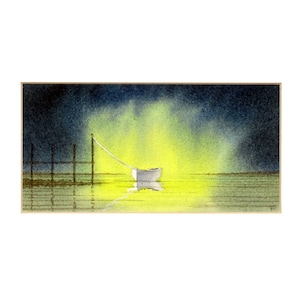 Alba sulla Laguna. Uno splendido dipinto ad acquerello di Ray Stephenson da 6X3 pollici.