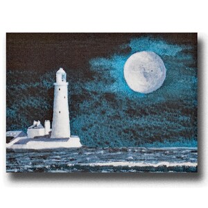 Maanverlichte St. Mary's. Een fantastische handgemaakte wenskaart. Gemaakt van een origineel aquarelschilderij van Ray Stephenson.
