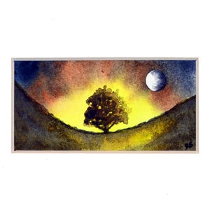 Sycamore Gap Moon Watercolour Painting: Northumberland Landscape Art