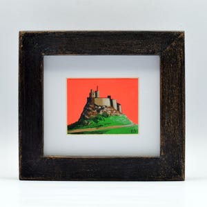 Lindisfarne Castle. Un superbo dipinto acrilico originale incorniciato di Ray Stephenson, The Arty Northumbrian. Molto retrò e chic!