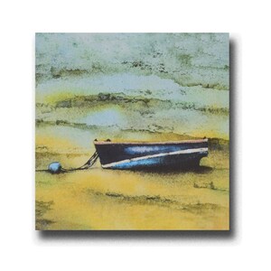 Journée pluvieuse à Lindisfarne. Une superbe carte de voeux faite main. Imprimé à partir d'une aquarelle originale de Ray Stephenson.
