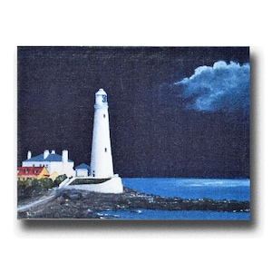St Mary's Lighthouse, Whitley Bay, een wenskaart gemaakt van een Ray Stephenson-acrylschilderij, een schitterend kaartje.