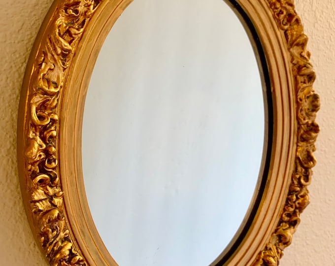 Vintage Oval Wall Mirror, Vintage Plaster and Wood Mirror, Baroque