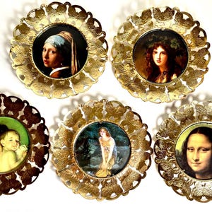 Set of 5 Vintage Brass Frames with Victorian Prints