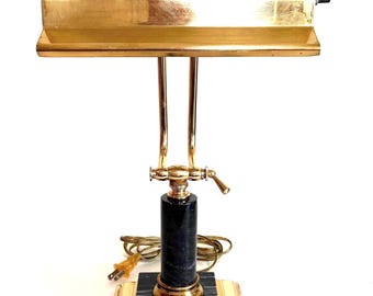 Lámpara de latón vintage, lámpara de escritorio ajustable, lámpara de escritorio vintage de latón y mármol