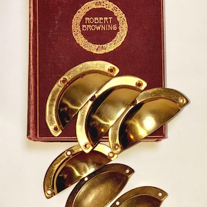 drawer pulls, 6 brass drawer pulls, vintage brass drawer pulls