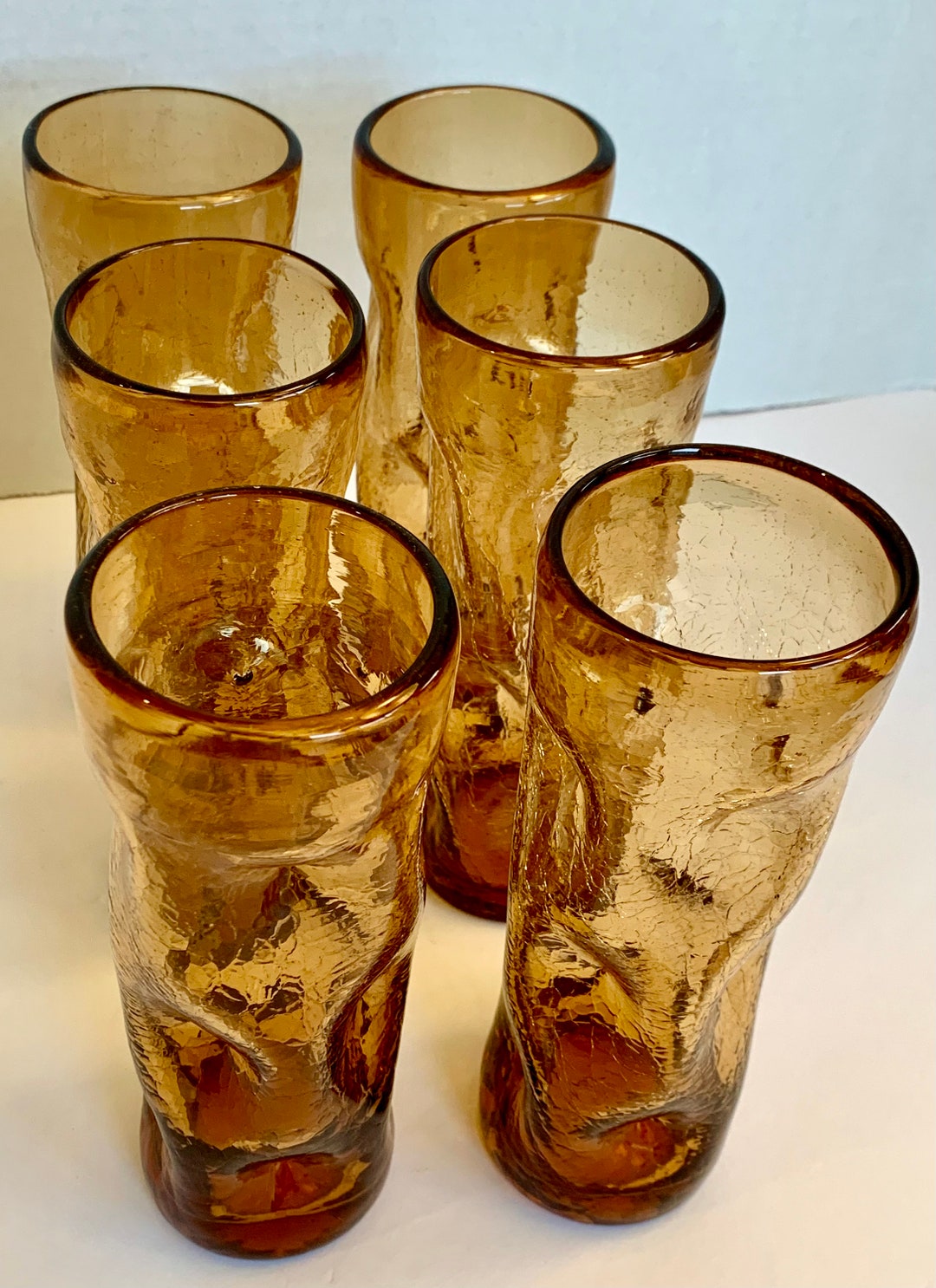 Vintage Blenko Dimpled Water Glasses, Rare Blenko Dimpled Glasses