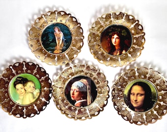 Marcos redondos de latón vintage con filigrana y grabados victorianos, marcos redondos decorativos de latón, marcos redondos de latón ingleses