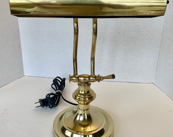 Vintage brass adjustable bankers lamp, vintage brass desk lamp, vintage brass piano lamp, brass bankers lamp