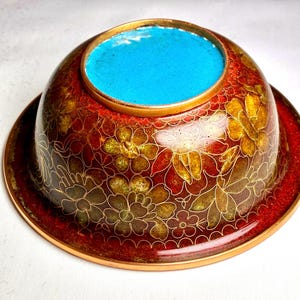 Vintage Cloisonne Bowl, Cloisonne Floral bowl, Cloisonne Turquoise Enamel bowl imagen 2