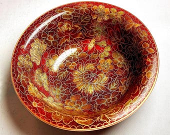 Bol de cloisonné vintage, bol floral de cloisonné, bol de esmalte turquesa de cloisonné