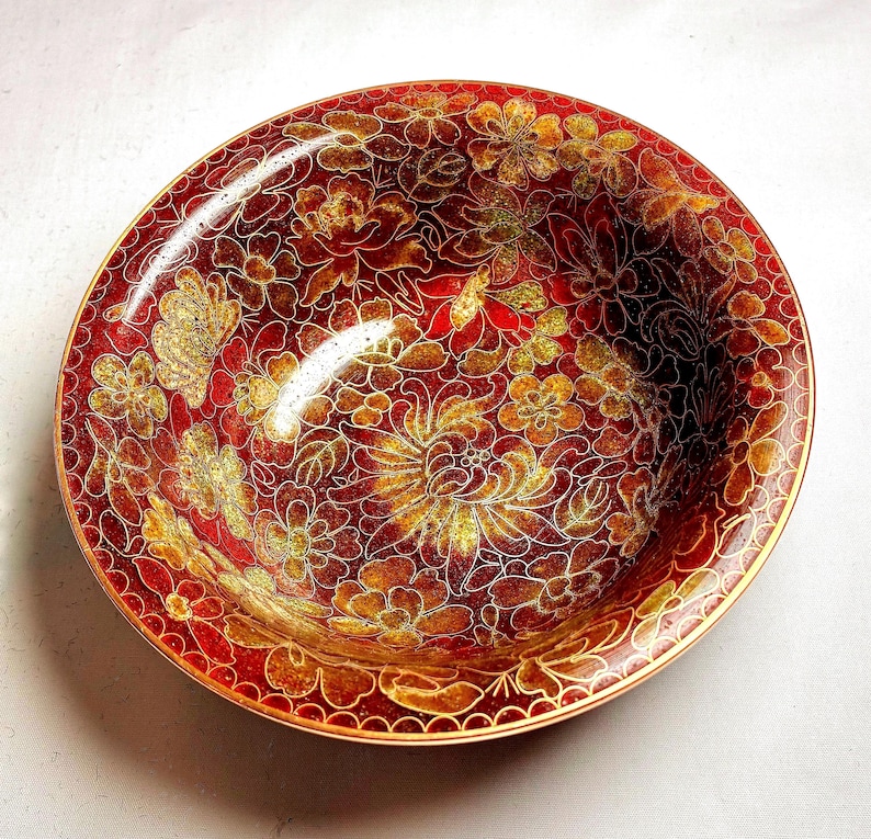Vintage Cloisonne Bowl, Cloisonne Floral bowl, Cloisonne Turquoise Enamel bowl imagen 4