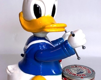 Juguete de cuerda vintage de los años 50 de Marx, Pato Donald baterista, artículo de colección de Disney Pato Donald.
