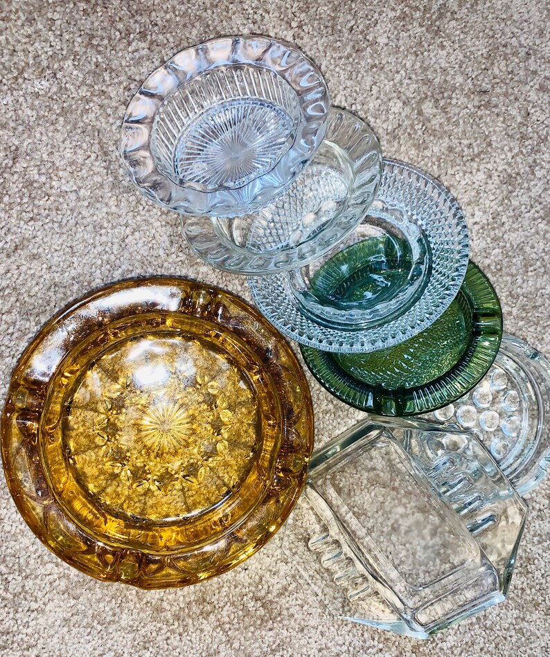 Vintage ashtrays vintage set of glass ashtrays mid century Etsy