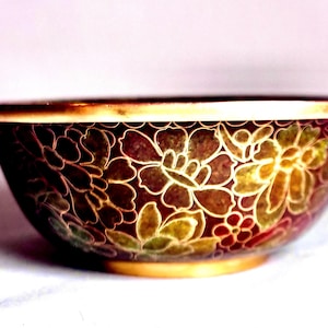 Vintage Cloisonne Bowl, Cloisonne Floral bowl, Cloisonne Turquoise Enamel bowl imagen 5
