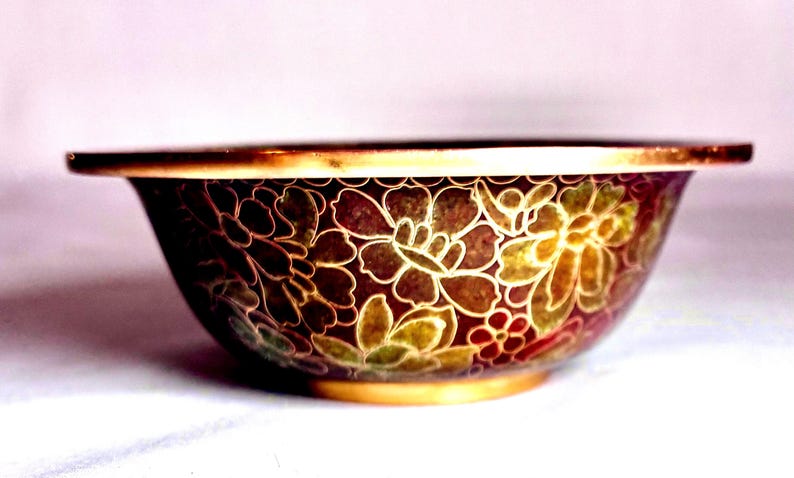 Vintage Cloisonne Bowl, Cloisonne Floral bowl, Cloisonne Turquoise Enamel bowl imagen 5