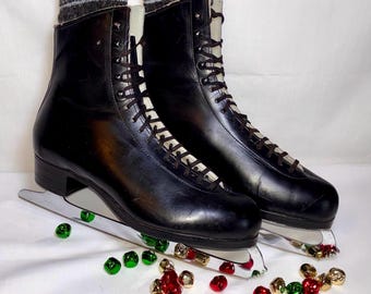 Patines de hielo Riedell Gold Star vintage, de cuero negro, talla 9.5 para hombre.