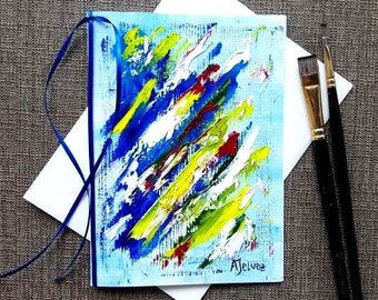 Original abstract greeting card Hand painted abstract birthday card Hand made card Blank card Greeting card art Oil painting by Alina Jelvez