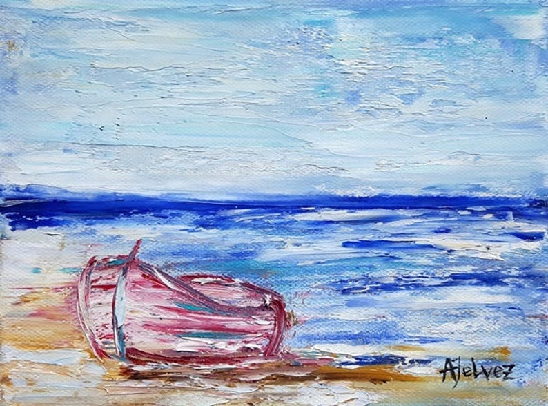 Boat Painting Row Boat Art Seascape Painting Beach Art Etsy